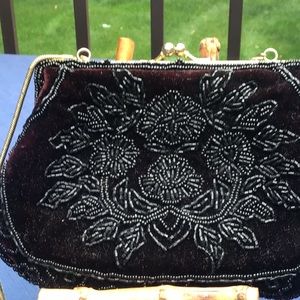 Vintage velvet and beaded cross body evening bag